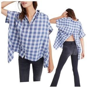 Madewell  WMNS XS Central Open Back Collared Shirt Plaid Oversized Button Down‎